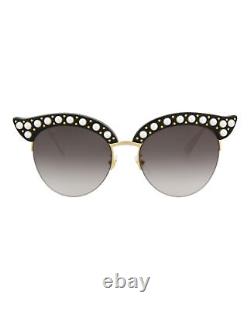 Gucci Womens Cat-Eye Black Gold Grey Sunglasses GG0212S-30001810-001