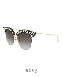 Gucci Womens Cat-Eye Black Gold Grey Sunglasses GG0212S-30001810-001