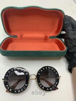 Gucci Womens L'Aveugle Par Amour UV Protection Round Sunglasses Black + Case