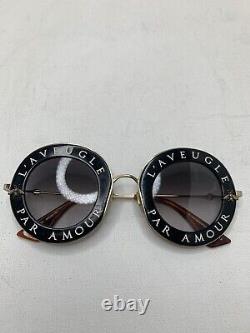 Gucci Womens L'Aveugle Par Amour UV Protection Round Sunglasses Black + Case