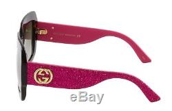 Gucci Womens Sunglasses GG0102S 003 Dark Havana Brown Gradient Lens Pink Temples