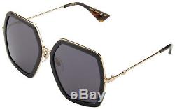Gucci Womens Sunglasses GG0106S 001 Black Gold Havana Frame Grey Lens