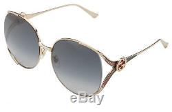 Gucci Womens Sunglasses GG0225S 001 Endura Gold Green Red Frame Grey Lens