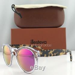 Illesteva Sunglasses LEONARD Round Clear Frame Pink Mirror Lens Leopard C. 25