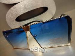 Men or Women CLASSIC VINTAGE RETRO SHIELD Style SUN GLASSES Gold Frame Blue Lens