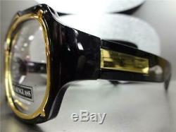 Mens CLASSIC VINTAGE RETRO Style Clear Lens EYE GLASSES Thick Black & Gold Frame