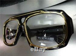Mens CLASSIC VINTAGE RETRO Style Clear Lens EYE GLASSES Thick Black & Gold Frame