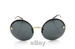 NEW Authentic VERSACE Pale Gold Grey Round Medusa Sunglasses VE 2176 1252/87