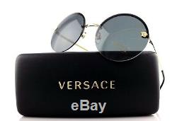 NEW Authentic VERSACE Pale Gold Grey Round Medusa Sunglasses VE 2176 1252/87
