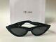 New Celine Cl40019 Black Frame Grey Lens Cat Eye Sunglasses 100% Authentic