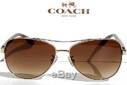 NEW COACH HC7077 Gold Tortoise 58mm Aviator Brown Gradient Lens Sunglass L1015