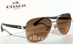 NEW COACH HC7077 Light Gold w Black 58mm Aviator Brown Lens Sunglass L1015