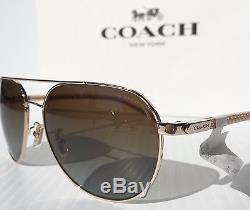 NEW COACH POLARIZED Rose Gold Aviator Grey Cherry Lens Sunglass HC7053 $280