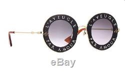 NEW GUCCI GG0113/S L'Aveugle Par Amour Black Gold Sunglasses