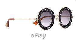 NEW GUCCI GG0113/S L'Aveugle Par Amour Black Gold Sunglasses