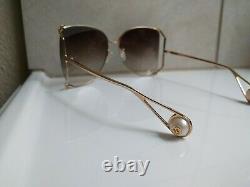 NEW GUCCI GG0252S 003 Gold Frame Brown Lens Oversized Sunglasses