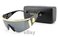 NEW Genuine VERSACE TRIBUTE Black Gold Grey Shield Sunglasses VE 2197 1000/87 D