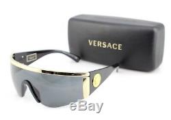 NEW Genuine VERSACE TRIBUTE Black Gold Grey Shield Sunglasses VE 2197 1000/87 D