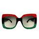 New Gucci Gg0083s 001 Glitter Red Green Frame Grey Square Women's Sunglasses