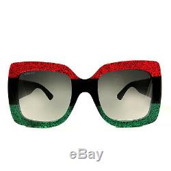 NEW Gucci GG0083S 001 Glitter Red Green Frame Grey Square Women's Sunglasses