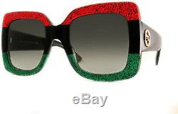 NEW Gucci GG0083S 001 Glitter Red Green Frame Grey Square Women's Sunglasses