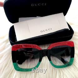 NEW Gucci GG0083S 001 Women Square Sunglasses Red Black Green Made In Italy