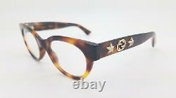 NEW Gucci RX Frame Round Glasses Havana Gold GG0209O 002 48mm AUTHENTIC Stars