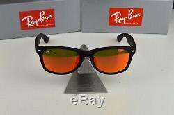 NEW Ray Ban RB2132F 622/69 NEW Wayfarer Matte Black Frame Flash Orange Lens 55mm