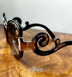 NWT PRADA Minimal Baroque Butterfly Cat Eye Tortoise Frame Black Arm Sunglasses