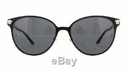 NWT Versace Sunglasses VE2168 137787 Brushed Black Pale Gold / Gray 57 mm NIB