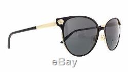NWT Versace Sunglasses VE2168 137787 Brushed Black Pale Gold / Gray 57 mm NIB