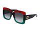 New Authentic Gucci Glittered Gradient Oversized Square Sunglasses, Red/blk/grn