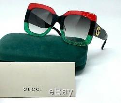 New Authentic GUCCI Glittered Gradient Oversized Square Sunglasses, Red/Blk/Grn