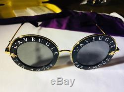 New Authentic Gucci GG0113S 001 Black Gold Sunglasses 44mm L'Aveugle Par Amour