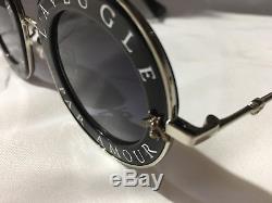 New Authentic Gucci GG0113S 001 Black Silver Sunglasses 44mm L'Aveugle Par Amour