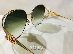 New Authentic Gucci GG0225S 002 Gold Oversize Women Sunglasses Green Lens