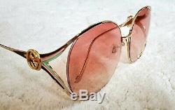 New Authentic Gucci GG0225S 005 Gold Pink Oversize Women Sunglasses