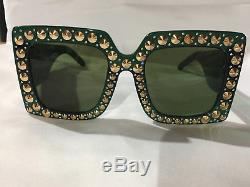 New Authentic Gucci Sunglasses GG0145S Green Frames Gray Lens Oversize