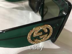 New Authentic Gucci Sunglasses GG0145S Green Frames Gray Lens Oversize