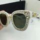 New Authentic Gucci Sunglasses Gg116s Women's Silver Bling Star Frames White