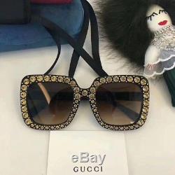 New Authentic Gucci Sunglasses GG148S 003 Women's Brown Oversized Square Bling