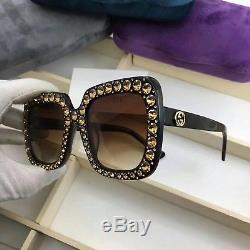 New Authentic Gucci Sunglasses GG148S 003 Women's Brown Oversized Square Bling