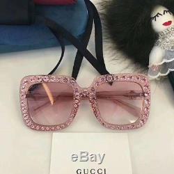 New Authentic Gucci Sunglasses GG148S Women's Pink Oversized Square Bling