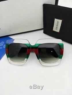 New Authentic Gucci Sunglasses GG178S Women's Transparent Green Oversized Square