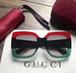 New Authentic Gucci Women's Sunglasses GG0083S-001 55 SHINY RED BLACK GRAY LENS