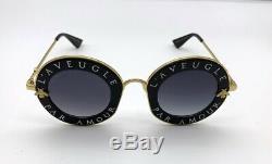 New GUCCI GG0113S Laveugle Par Amour Black Gold Gray Round Sunglasses Women