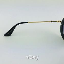 New GUCCI GG0113S Laveugle Par Amour Black Gold Gray Round Sunglasses Women
