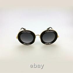 New GUCCI GG0113S SOAVE AMORE Gold Black / Gray Round Eyewear Sunglasses Women