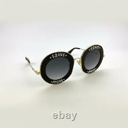 New GUCCI GG0113S SOAVE AMORE Gold Black / Gray Round Eyewear Sunglasses Women