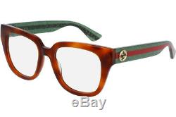 New GUCCI Womens GLITTER Havana Green Stripe Eye Glasses Frame GG0037O 002 37O